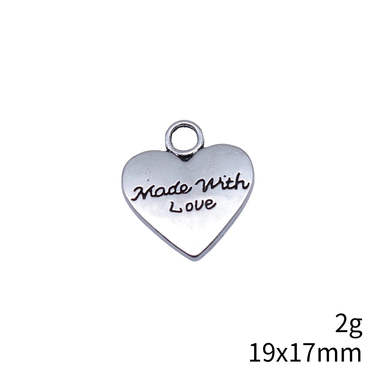 19x17mm 2g Antique Silver Zinc Alloy Made With Love Heart Double Sided Charm Pendant for DIY Jewelry Making