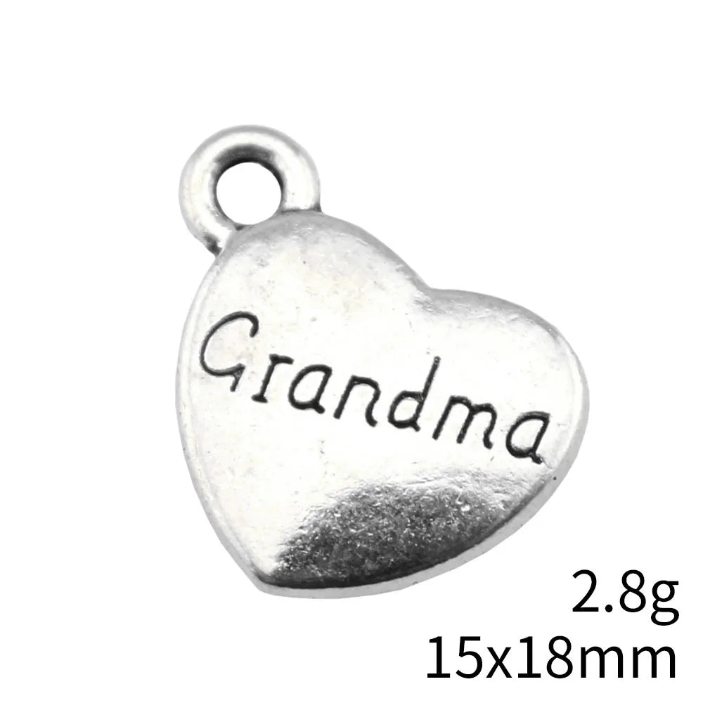 15x18mm 2.8g Multicolor Zinc Alloy Grandma Heart Charm Pendant for DIY Bracelet Necklace Making