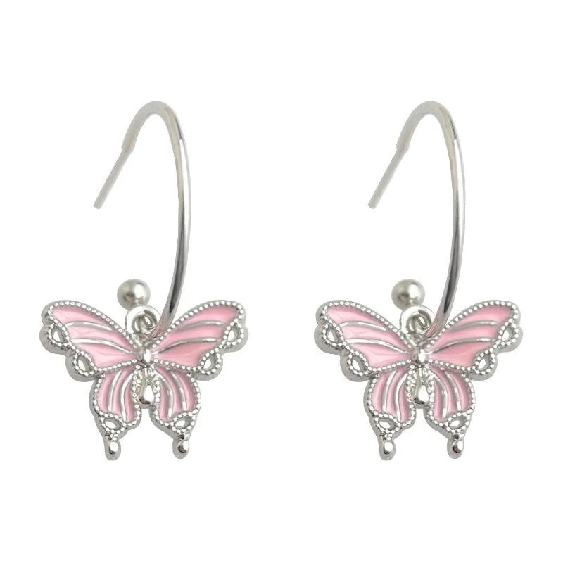 Sweet Cool Pink Butterfly Copper Drop Earrings For Girls, Designer Fashion Jewelry