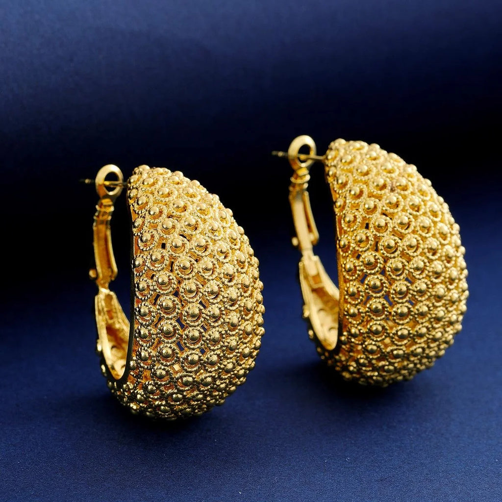 Luxury Dubai Gold Plated Alloy Hoop Earrings And Teardrop Pendant Necklace Jewelry Set For Bridal Wedding Party