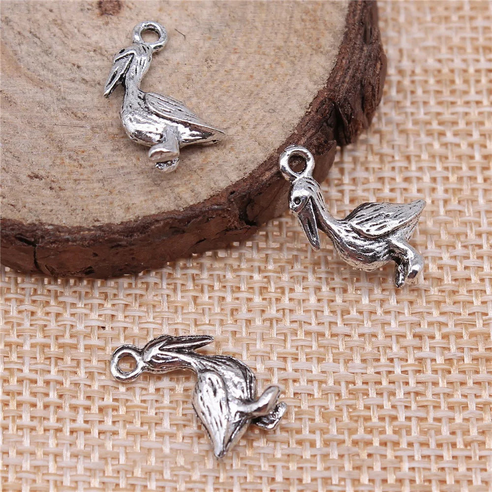 18x9mm 1.2g Antique Silver Zinc Alloy Pelican Bird Charm Pendant for DIY Necklace Bracelet Jewelry