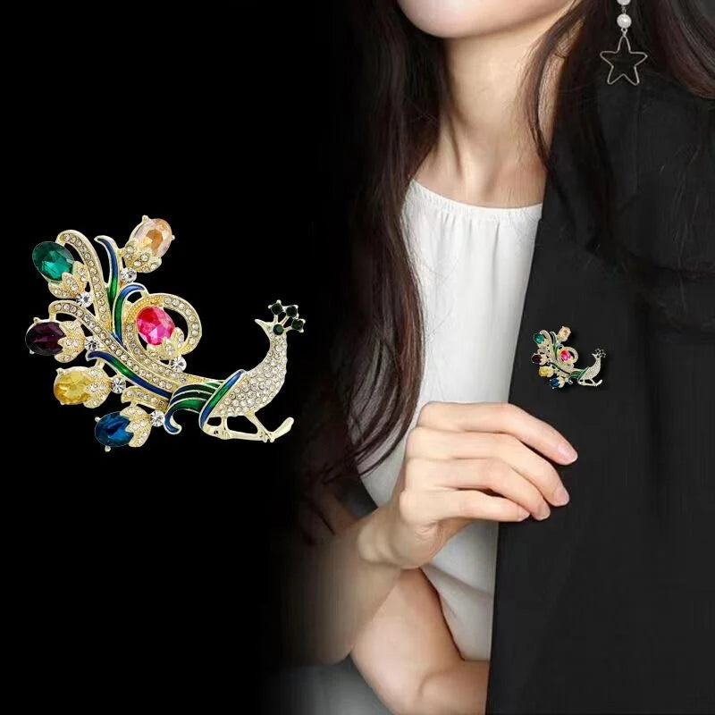 Luxury Peacock Brooch With Colorful Rhinestones And Enamel, Elegant Animal Lapel Pin Corsage Gift