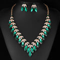 Luxury Vintage Emerald Green Crystal Rhinestone Necklace And Earrings Jewelry Set For Women Wedding Party Gift