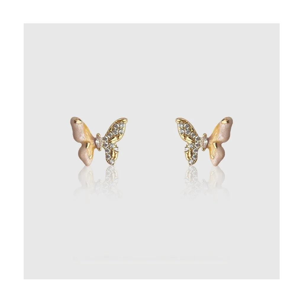 Original Design Copper Micro Pave Zircon Butterfly Gradient Enamel Stud Earrings