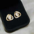 Light Luxury 14K Gold Plated Copper Geometric Cat Eye Zircon Triangle Oval Stud Earrings
