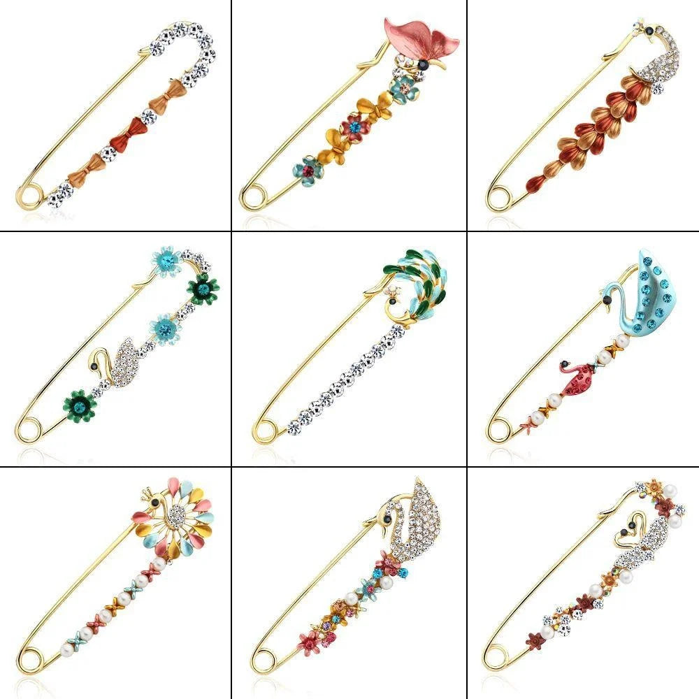 Elegant Peacock Flower Alloy Rhinestone Safety Brooch Pin For Women's Scarf Shawl Lapel Corsage Gift