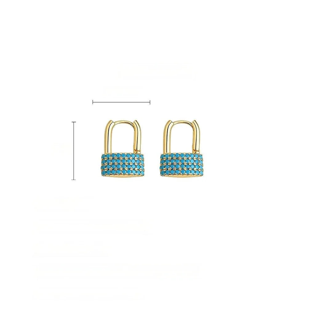 Luxury Style Eco Copper Malachite Full Zircon U Shaped Lock Drop Earrings For Women