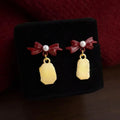 Matte Bow Drop Earrings Eco-Friendly Copper Chinese New Year Horse Lucky Geometric Jewelry