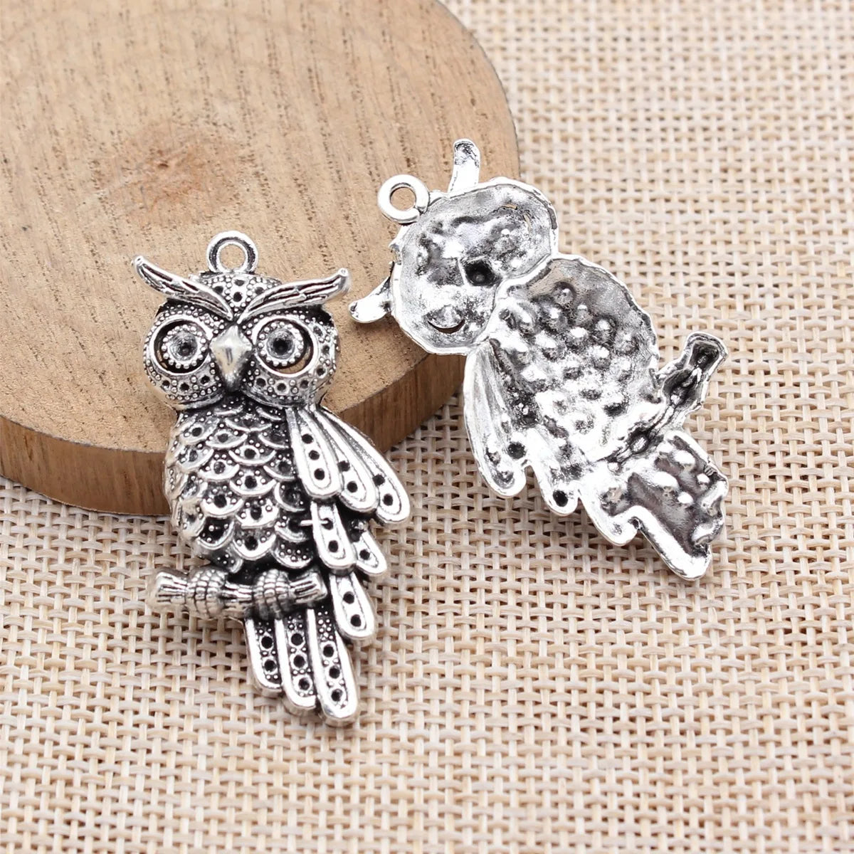 45x24mm 6.6g Antique Silver Zinc Alloy Owl Cat Charm Pendant with Rhinestone Setting for DIY Necklace