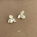 French Vintage Cream White Iris Flower Copper Stud Earrings For Elegant Everyday Wear