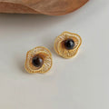 Maillard Style Vintage Tiger Eye Stone Geometric Hollow Flower Drop Earrings
