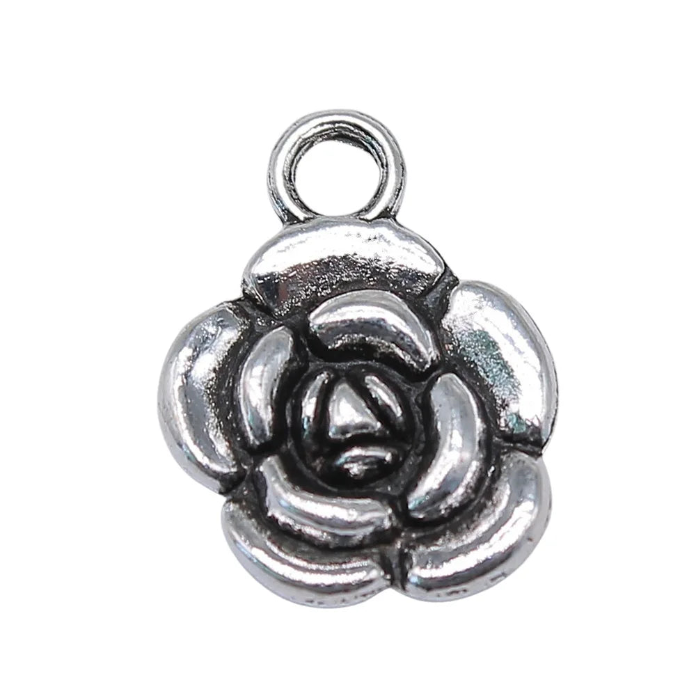 16x12mm 1.2g Antique Silver Zinc Alloy Rose Flower Charm Pendant for Bracelet Necklace Making