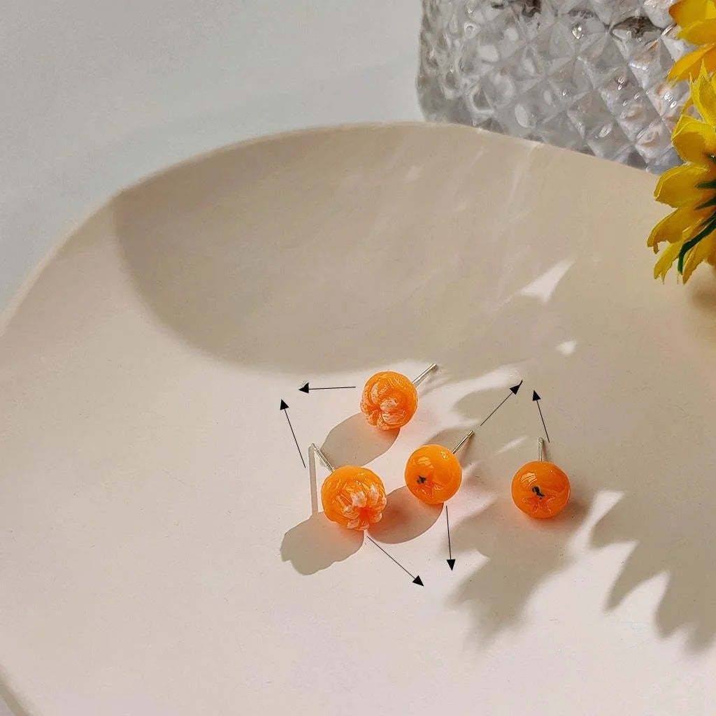 Hand Painted Polymer Clay Peeled Orange Stud Earrings, Korean Style Fruit Jewelry For Women