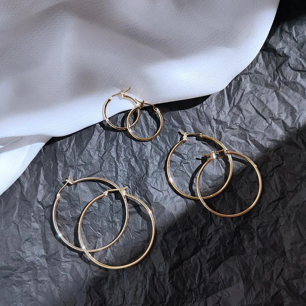 14K Gold Plated Copper Round Hoop Earrings For Women Minimalist Chic Fashion Jewelry