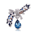 Elegant Rhinestone Bow And Wheat Ear Brooch With Blue Teardrop Crystal Lapel Pin Corsage Gift