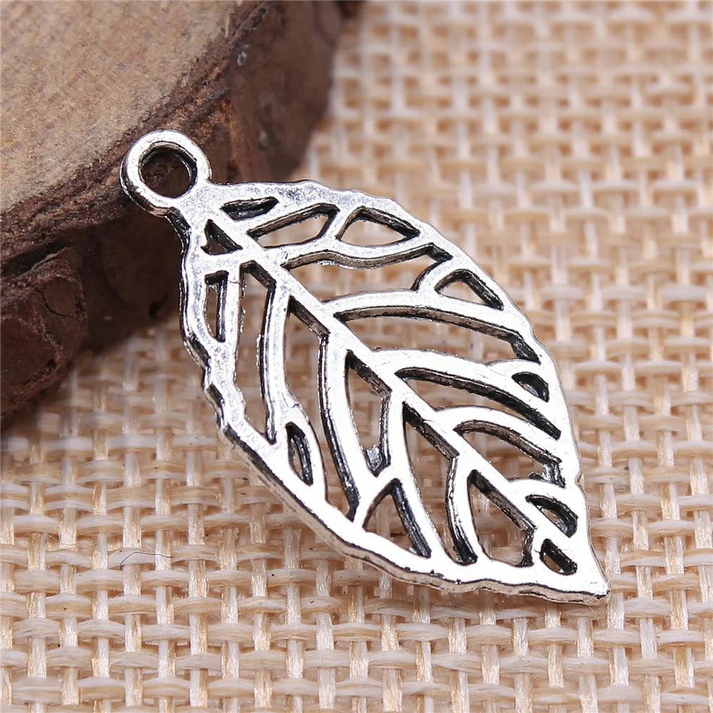 27x13mm 1.3g Multicolor Zinc Alloy Hollow Leaf Charm Pendant for DIY Necklace Bracelet Making