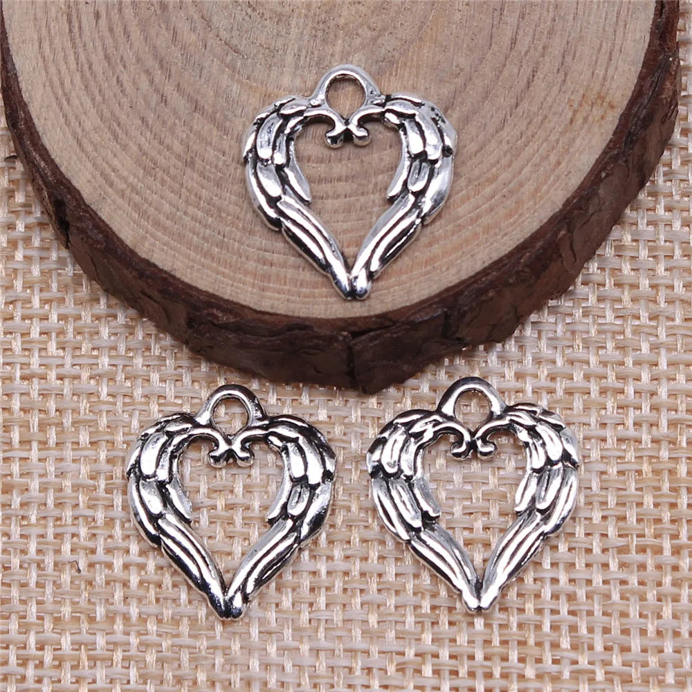 19x17mm 1.2g Multicolor Zinc Alloy Heart Wing charm pendant for necklace bracelet DIY jewelry making