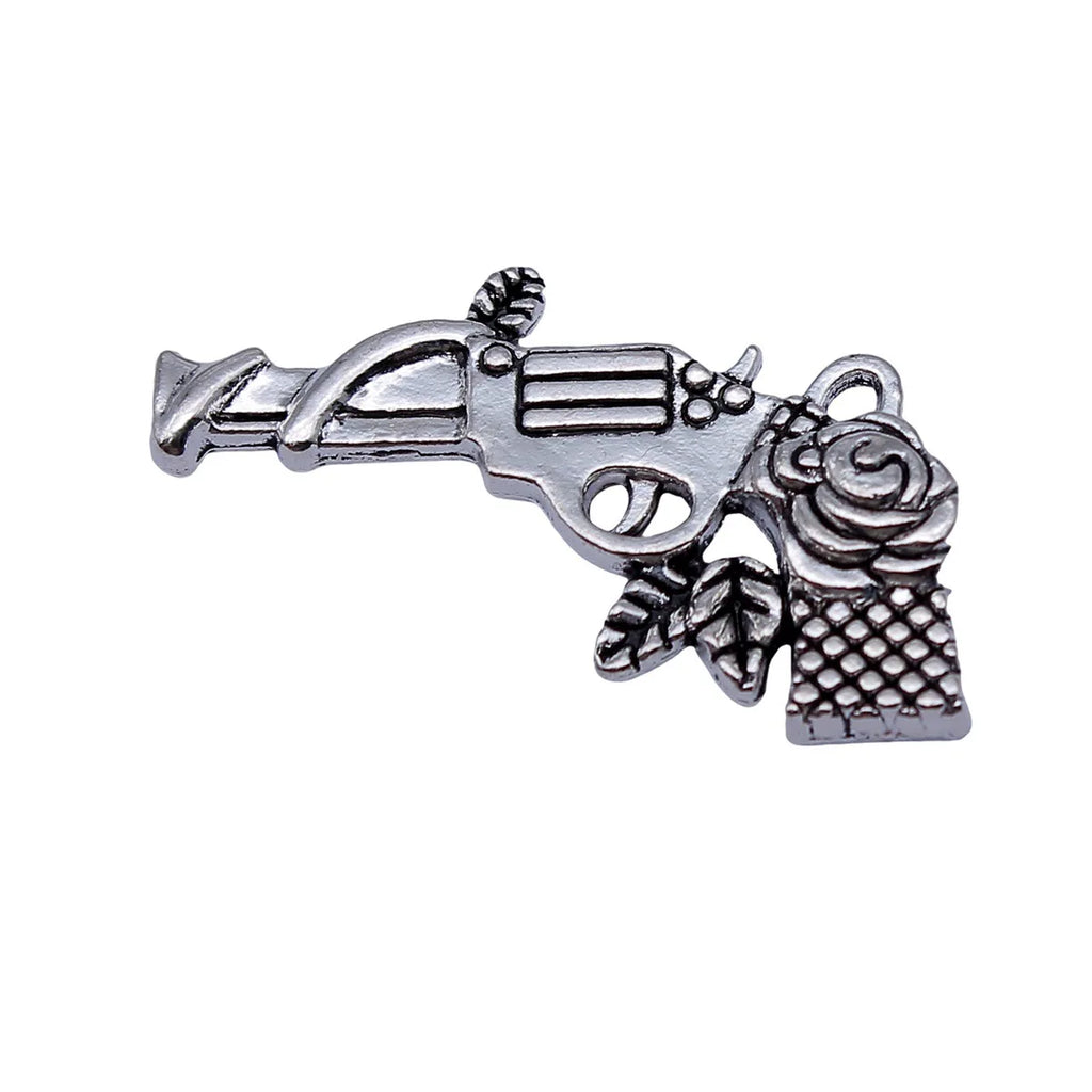 31x20mm 3.3g Antique Silver Zinc Alloy Flower Pistol Charm Pendant for DIY Necklace Jewelry Making