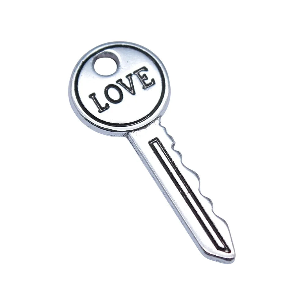 11x27mm 1.1g Antique Silver Zinc Alloy LOVE Key Charm Pendant for Bracelet Necklace Making