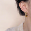 14K Plated Resin Maillard Brown Burgundy Geometric Ring Drop Earrings