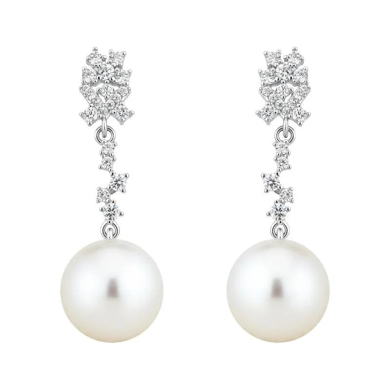 Elegant Geometric Tassel Drop Earrings With Large Glass Pearl Zircon Copper