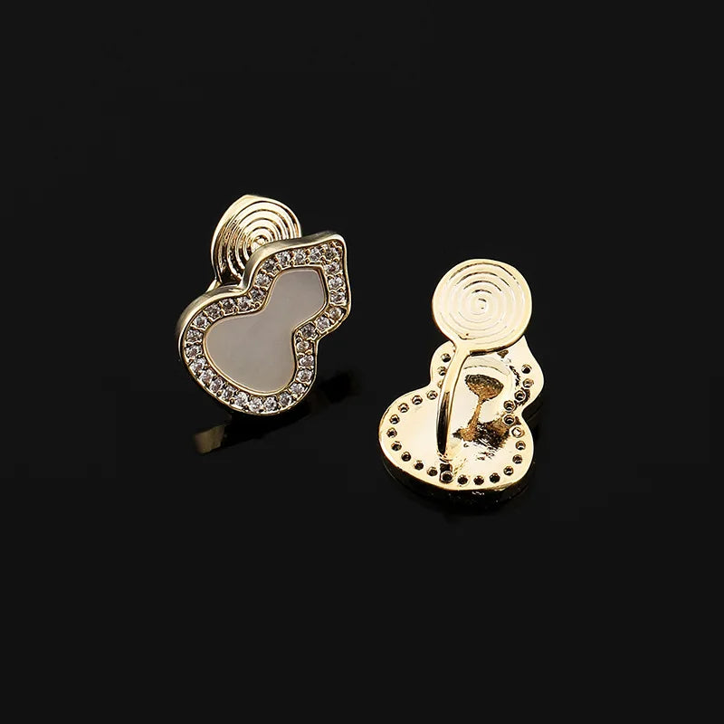 Elegant New Chinese Style Mother Of Pearl Gourd Rhinestone Alloy Stud & Clip On No Piercing Earrings