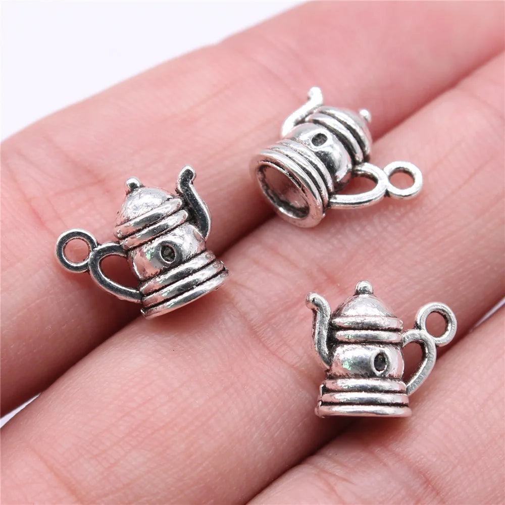 14x11mm 2g Antique Silver Zinc Alloy 3D Teapot Charm Pendant for DIY Tea Theme Jewelry Making