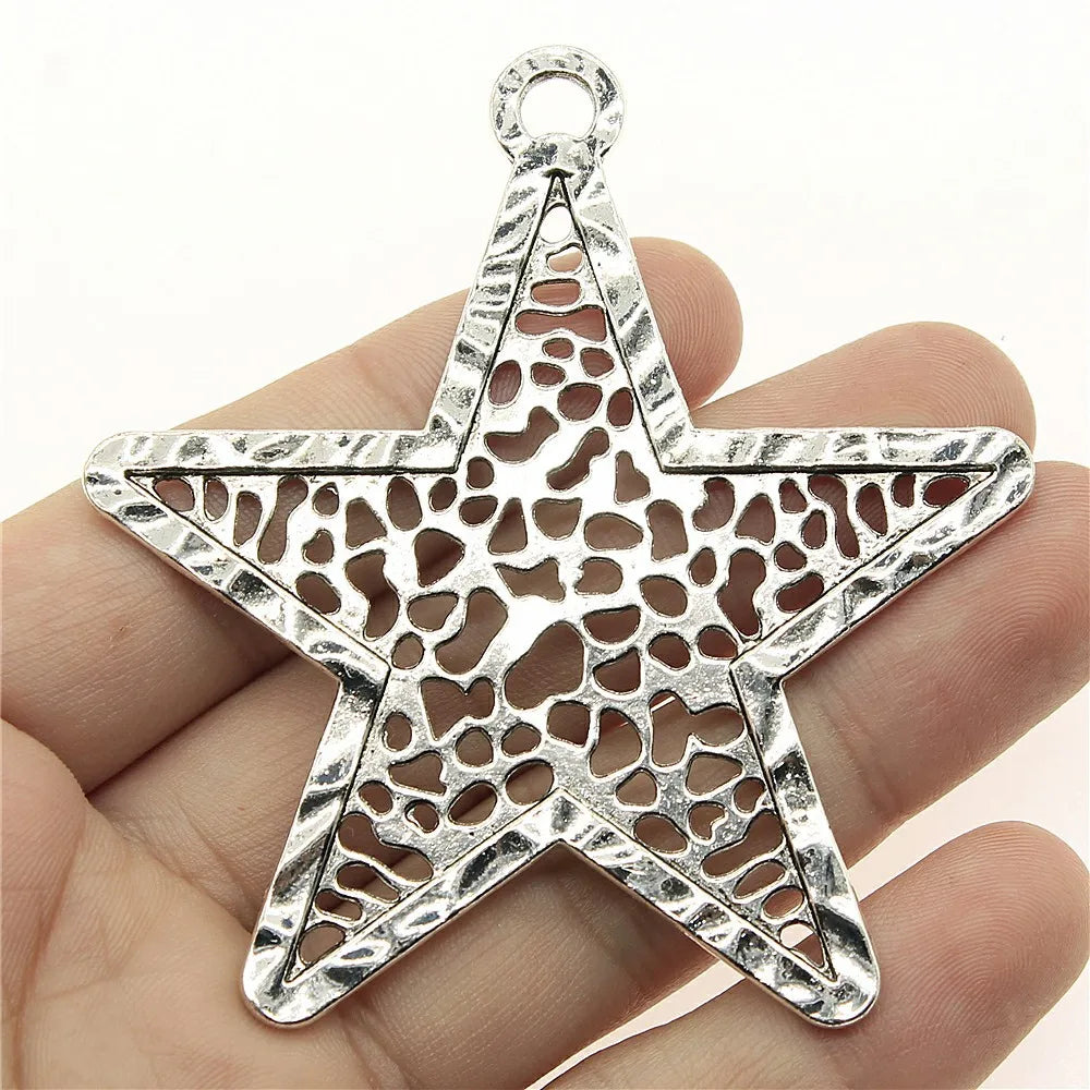 74x70mm 14.9g Antique Silver Zinc Alloy Large Hollow Five Point Star Charm Pendant for DIY Clothing Jewelry