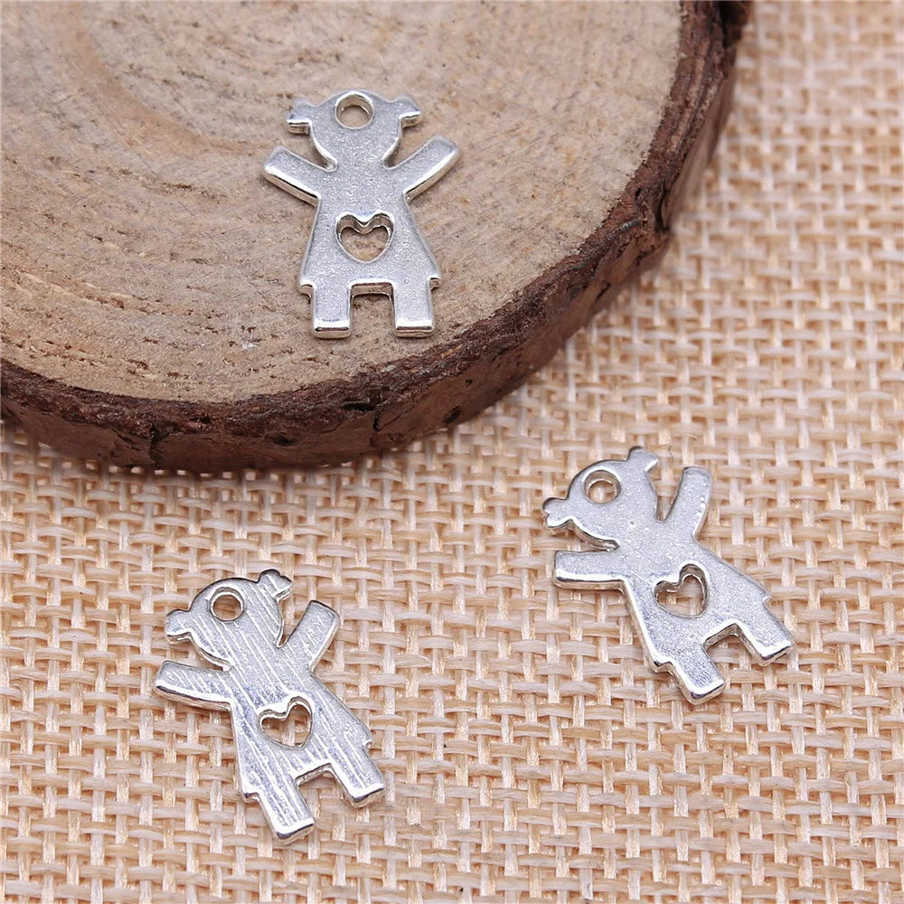 15x9mm 0.7g Antique Silver Zinc Alloy Heart Little Girl Charm Pendant for DIY Bracelet Jewelry Making