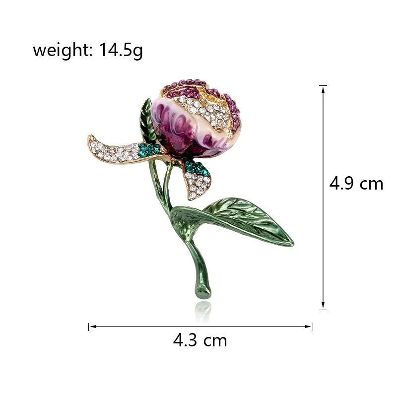 Elegant Purple Enamel Tulip Flower Brooch With Rhinestone Leaves, Women's Lapel Pin Suit Accessory Gift