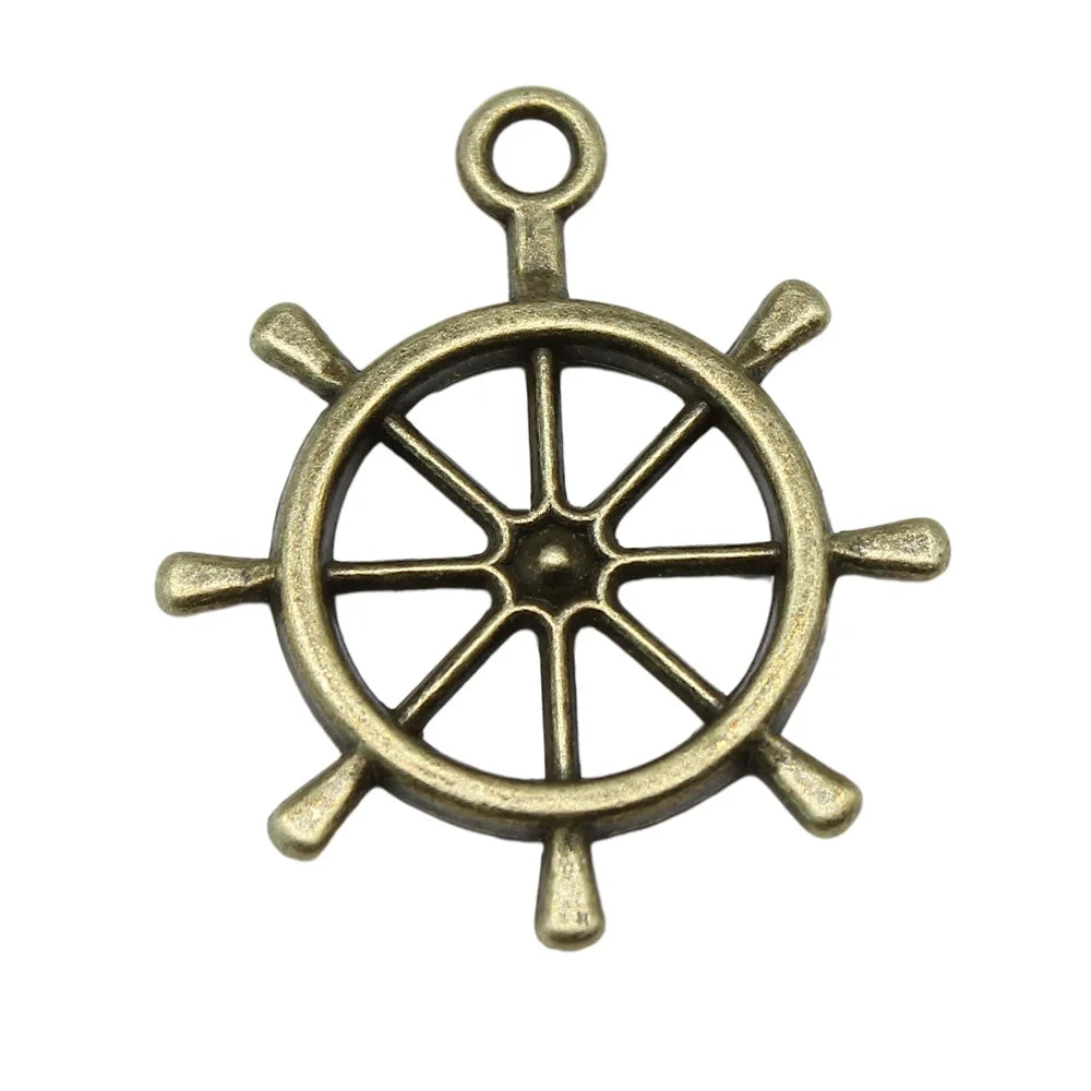 27x23mm 2.2g Multicolor Zinc Alloy Rudder Charm Pendant for Nautical DIY Necklace Bracelet Making