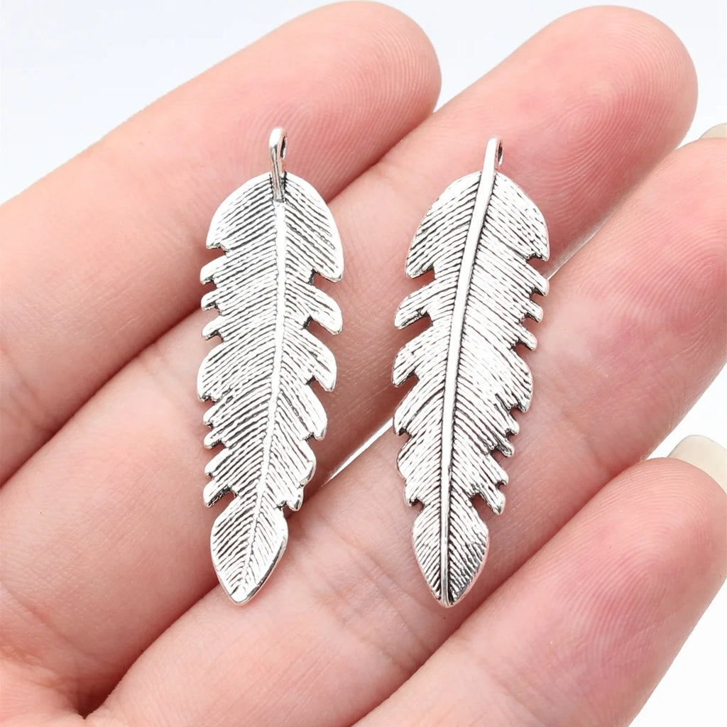 37x11mm 1.5g Antique Silver Zinc Alloy Feather Charm Pendant for DIY Necklace Jewelry Making