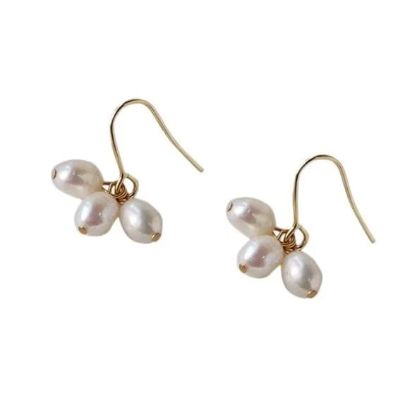 Handmade Freshwater Pearl Drop Earrings French Romantic Minimalist Geometric Short Earrings