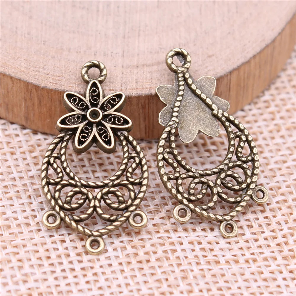 29x15mm 1.6g Vintage Zinc Alloy Flower Waterdrop Teardrop Earring Connector Charms for DIY Earrings Making