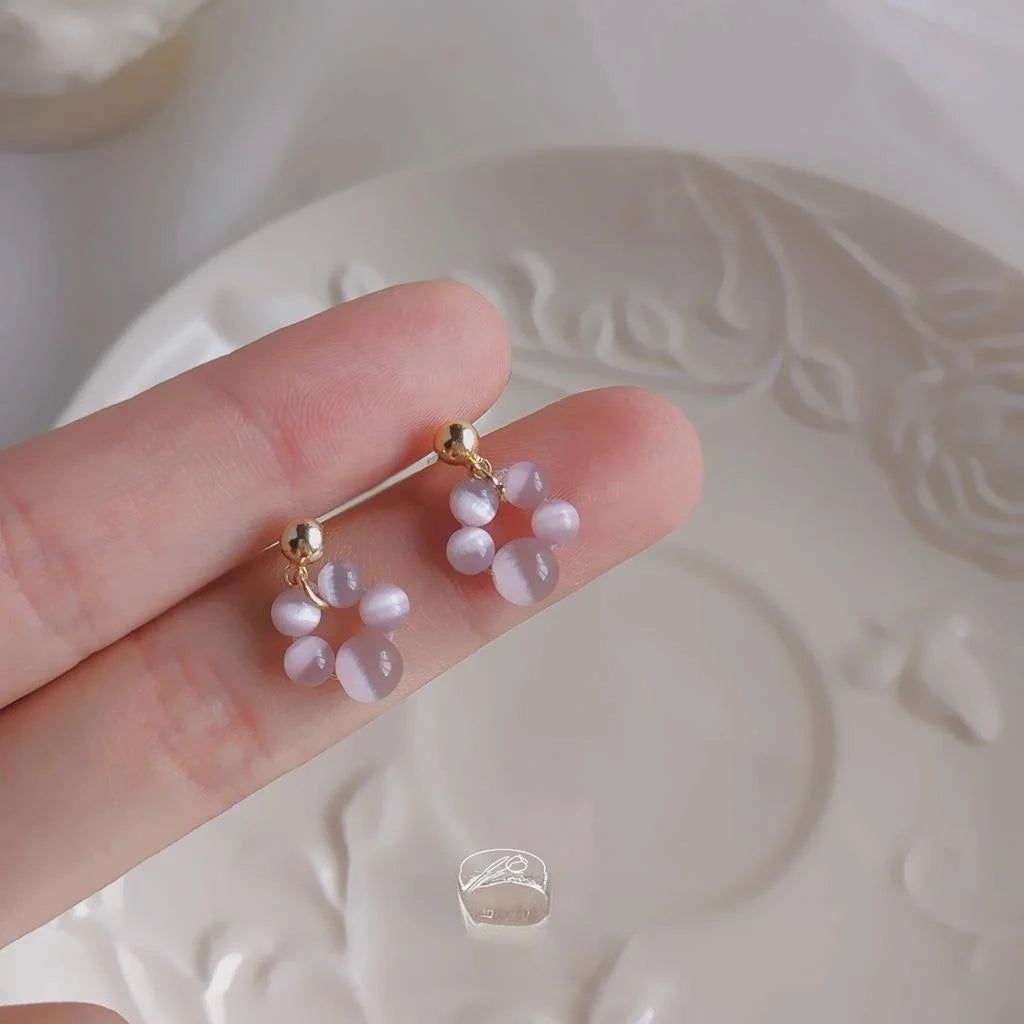 14K Gold Plated Purple Synthetic Cat Eye Stone Stud Earrings French Vintage Irregular Geometric