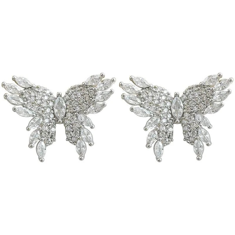Copper Zircon Butterfly Drop Earrings With Silver Plated Pins, Luxury Summer Jewelry