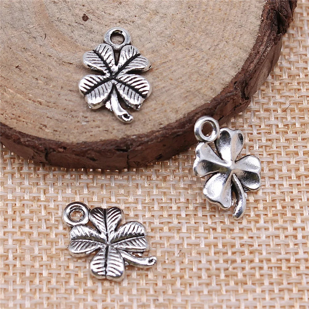17mm 0.8g Multicolor Zinc Alloy Four Leaf Clover Charm Pendant for Bracelet Necklace Making