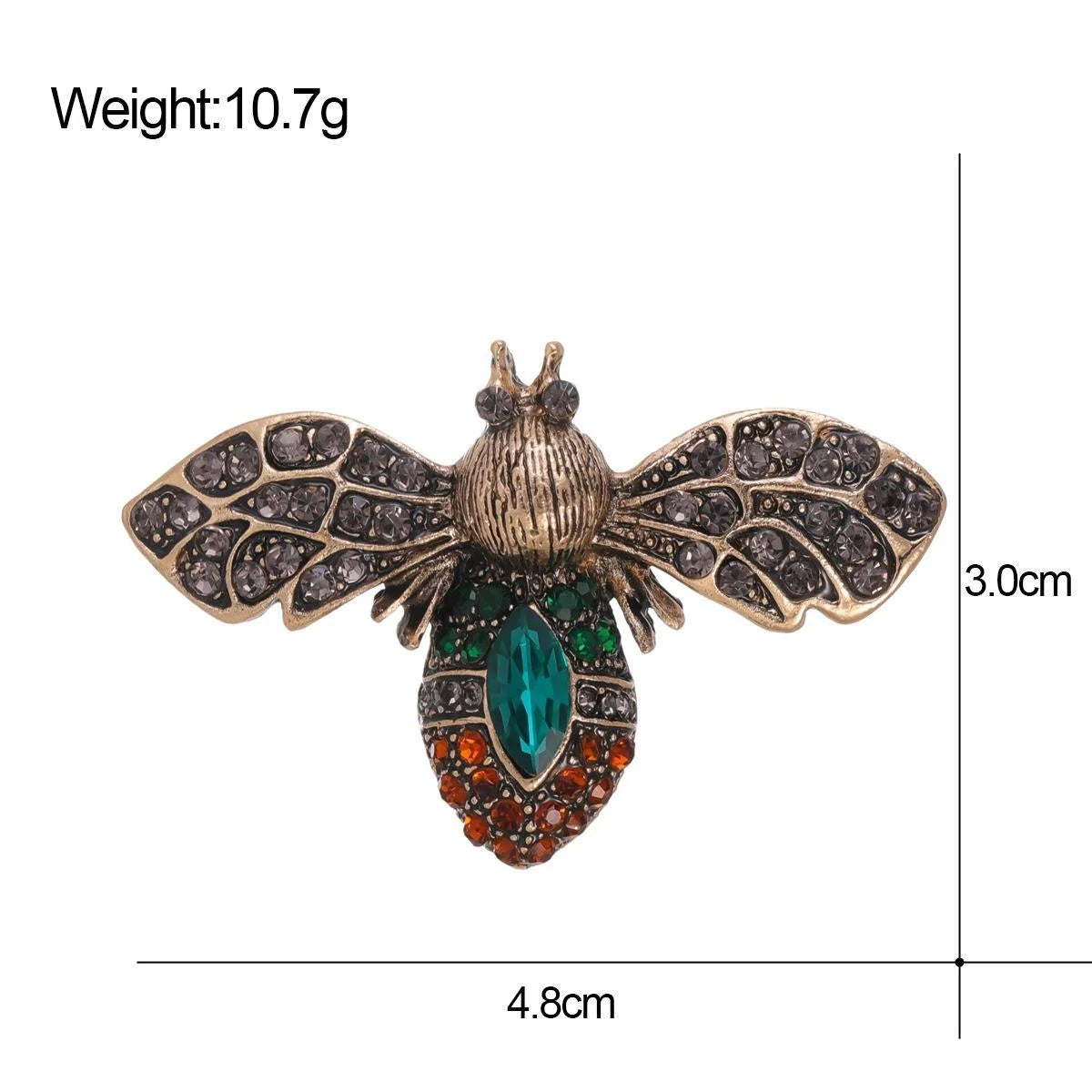 Vintage Bee Brooch With Rhinestone Wings And Emerald Crystal Body, Alloy Lapel Pin For Coat Suit Gift