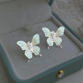 Sweet Forest Style Mint Green Enamel Hand Painted Butterfly Copper Drop Earrings