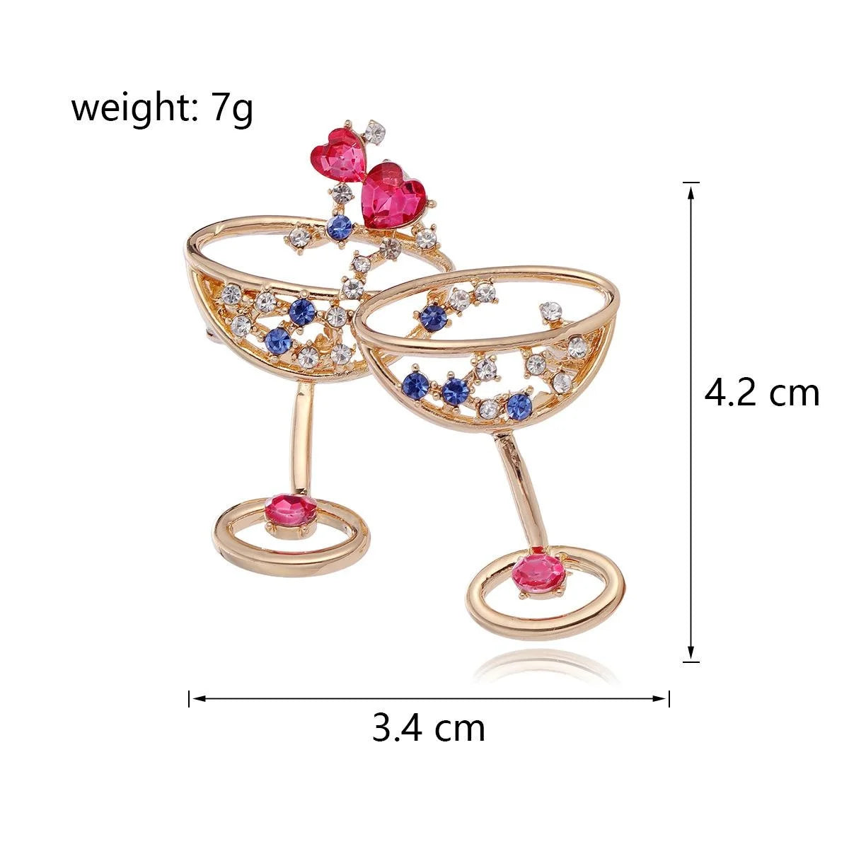 Elegant Gold Alloy Clinking Champagne Glasses Brooch With Colorful Rhinestones, Luxury Lapel Pin Gift