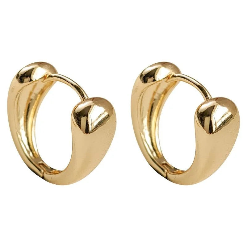 Light Luxury Retro Smooth Copper Hoop Stud Earrings Minimalist Geometric Metal Ring Jewelry