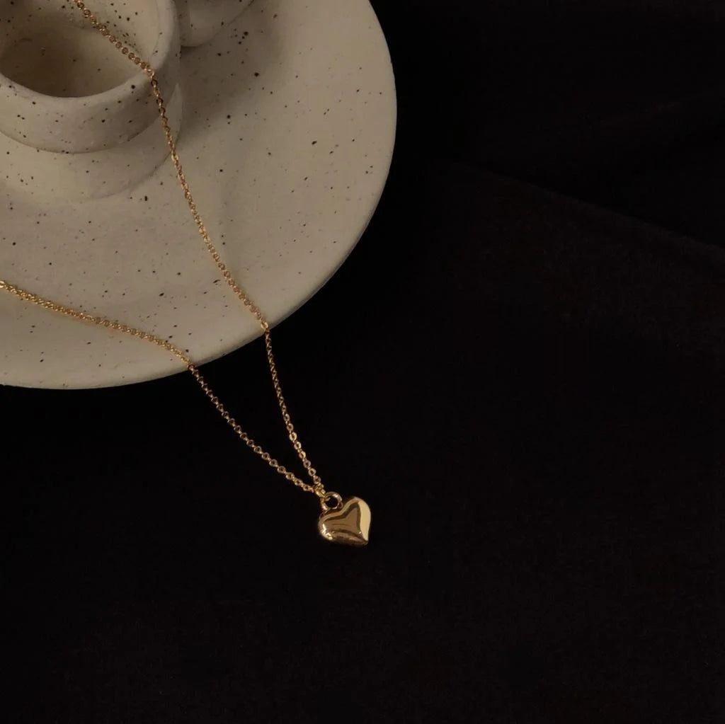 14K Gold Plated Copper Heart Pendant Necklace For Women Korean Minimalist Collarbone Chain