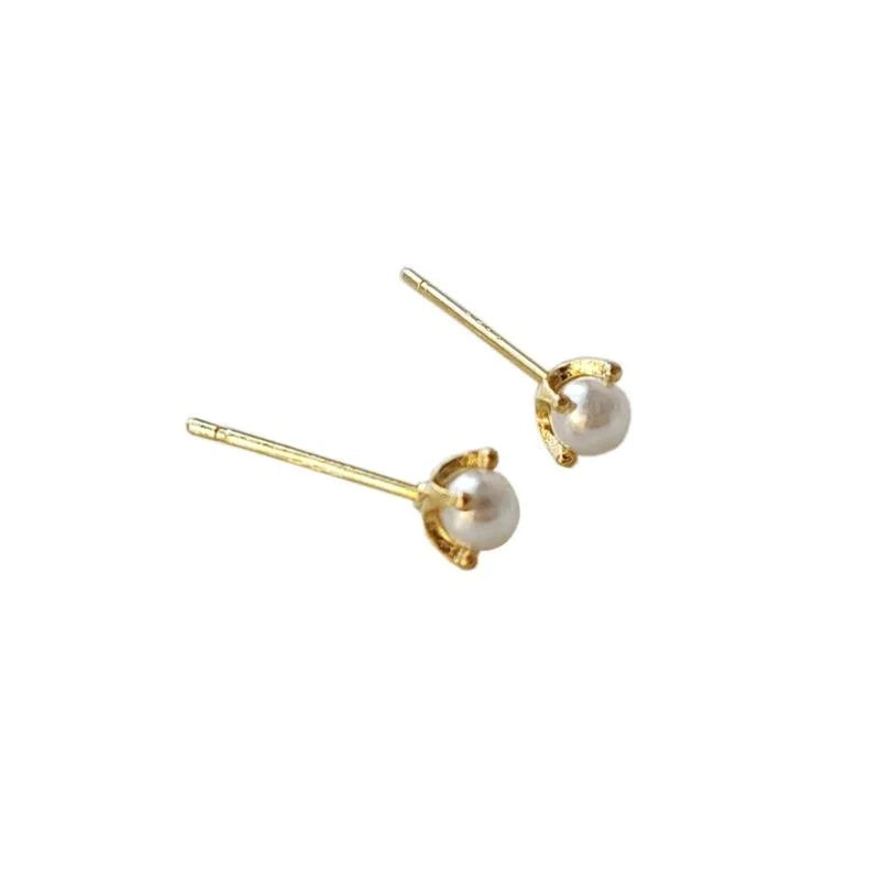 Gold Plated Copper Pearl Stud Earrings Mini Simple Round Geometric Jewelry