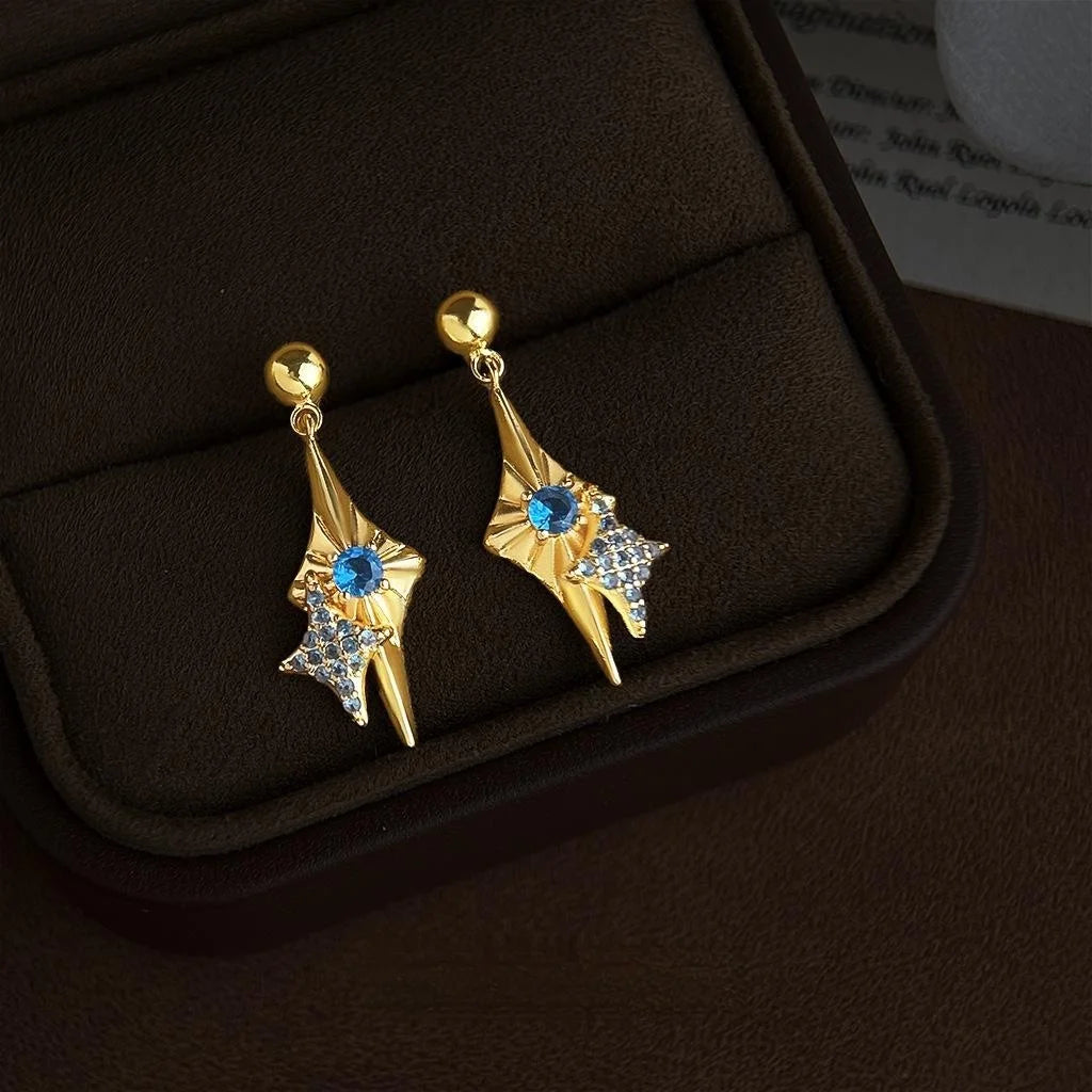 Eco Copper Six And Eight Point Star Drop Earrings Original Luxury Niche Fashion Jewelry