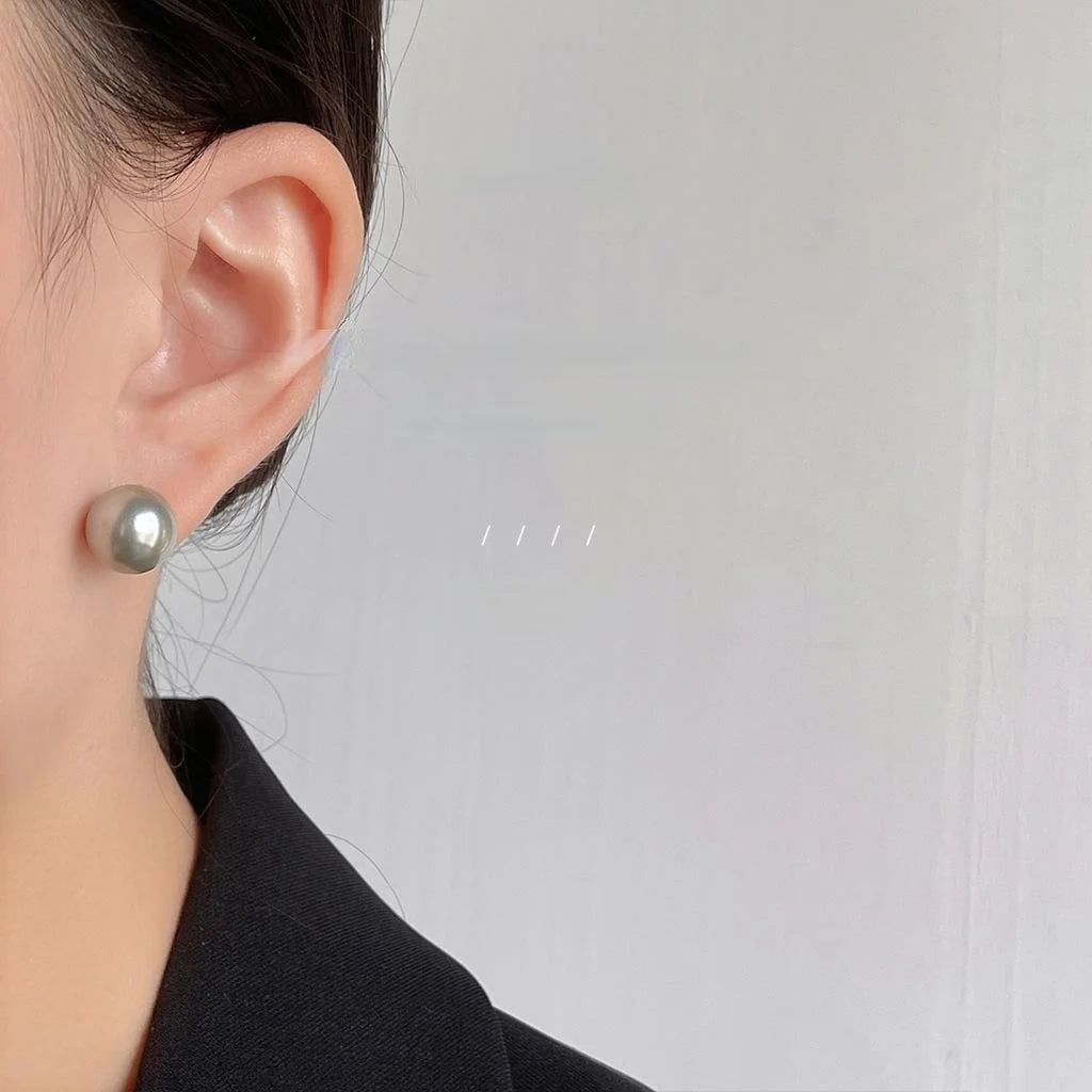 Elegant Gray Faux Pearl Stud Earrings Silver Plated Pin Minimalist Round Fashion Jewelry