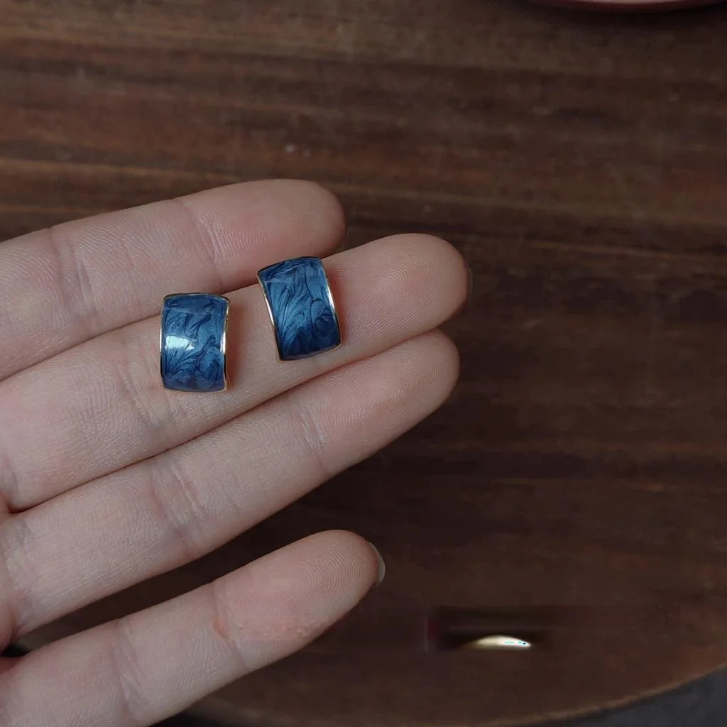14K Gold Plated Alloy Mysterious Blue Gradient Enamel Geometric Stud Earrings For Women