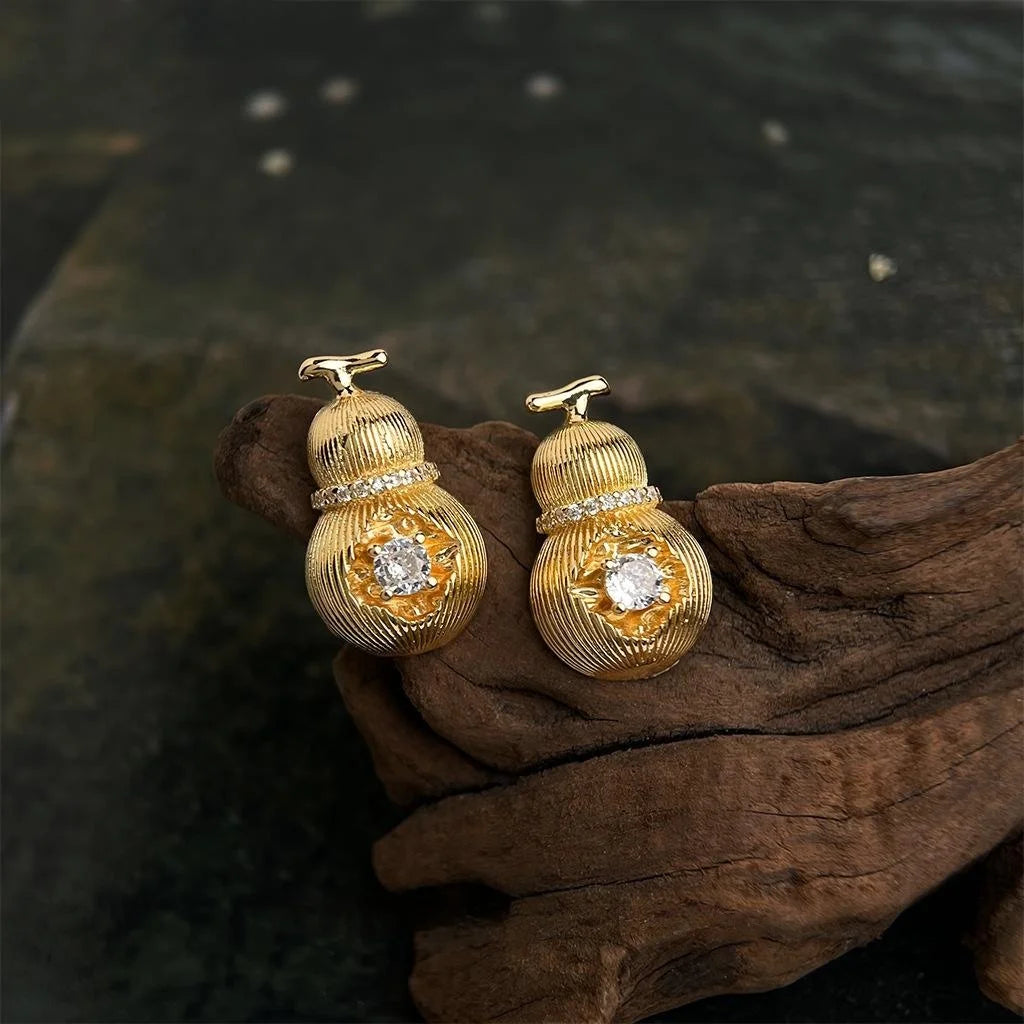 Premium Micro Pave Zircon Gourd Stud Earrings With Copper Alloy Posts