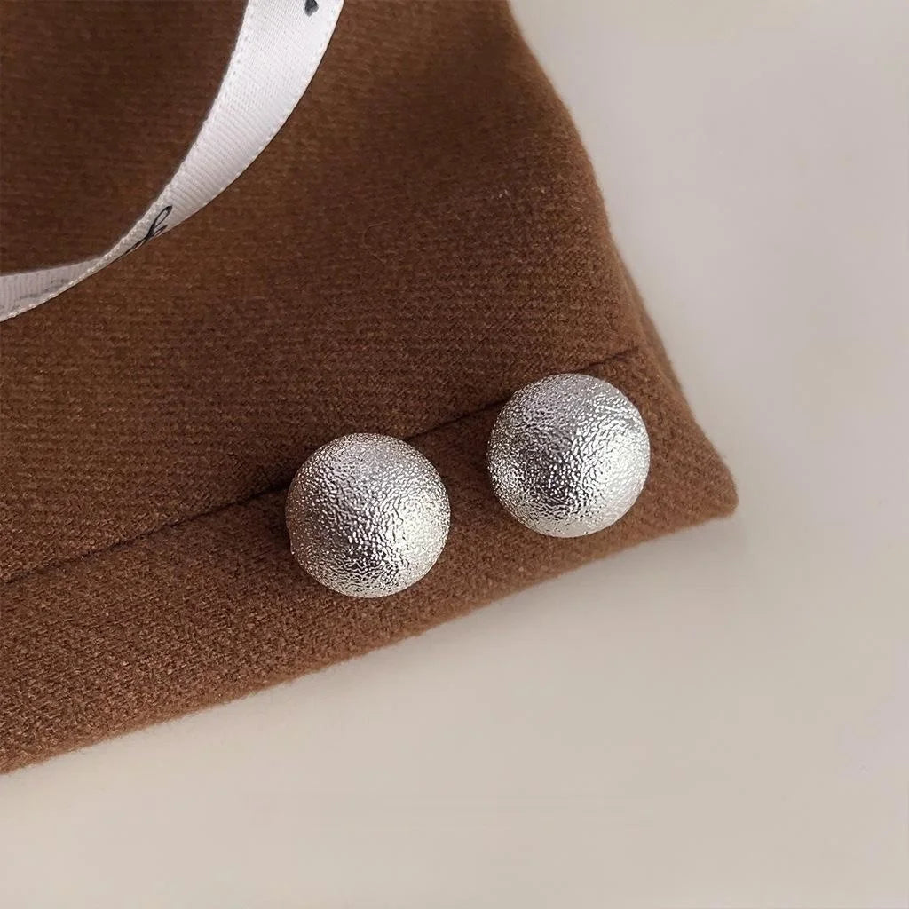 Hammered Silver Tone Copper Semi Round Geometric Drop Earrings For Women French Minimalist