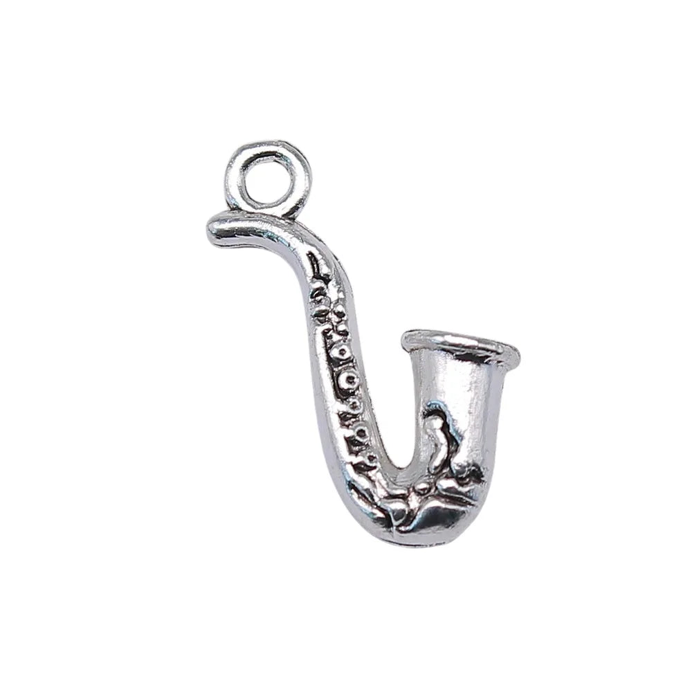 22x11mm 1.7g Antique Silver Zinc Alloy Saxophone Charm Pendant for Music Theme DIY Jewelry Making