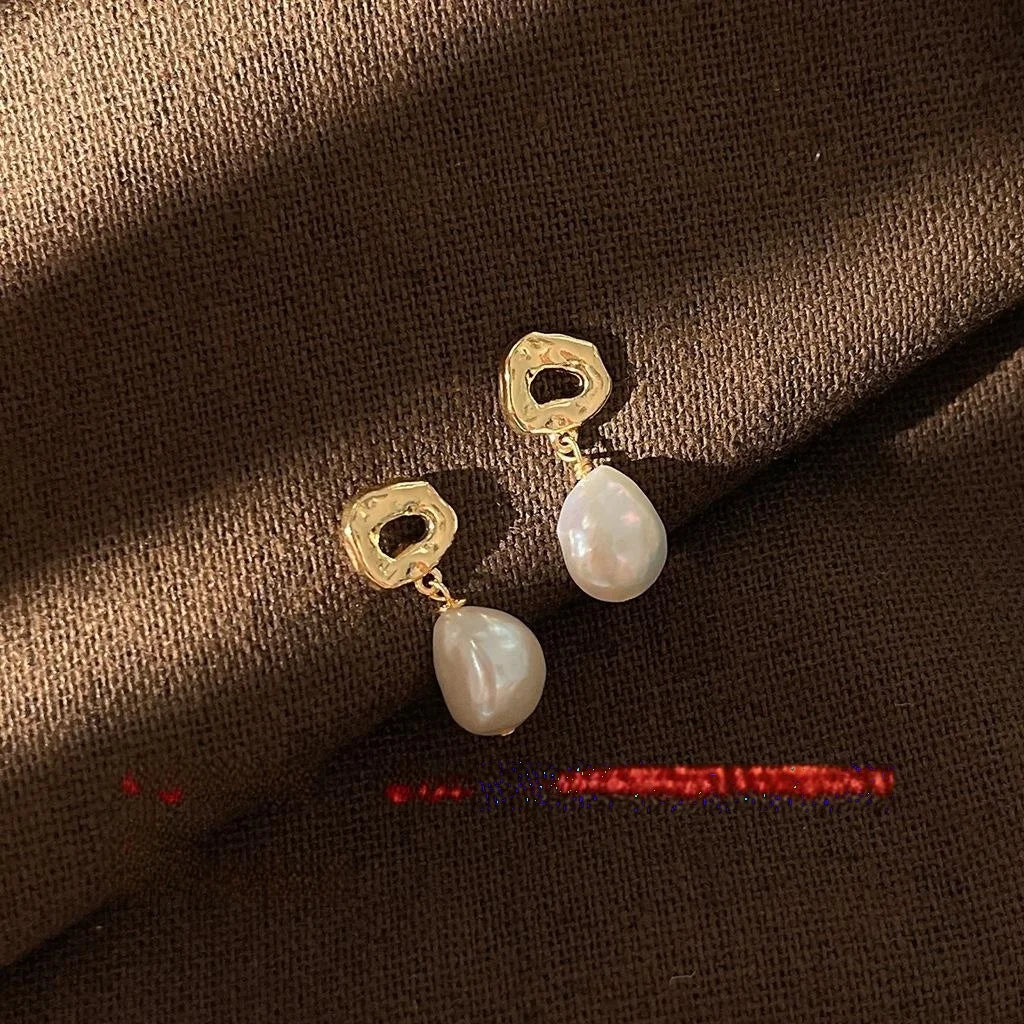 Baroque Irregular Freshwater Pearl Stud Earrings 14K Gold Plated Handmade Jewelry